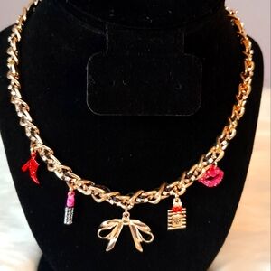 Betsey Johnson, Black and Gold Toned Chocker with Rhinestones, Retail $58, NWT